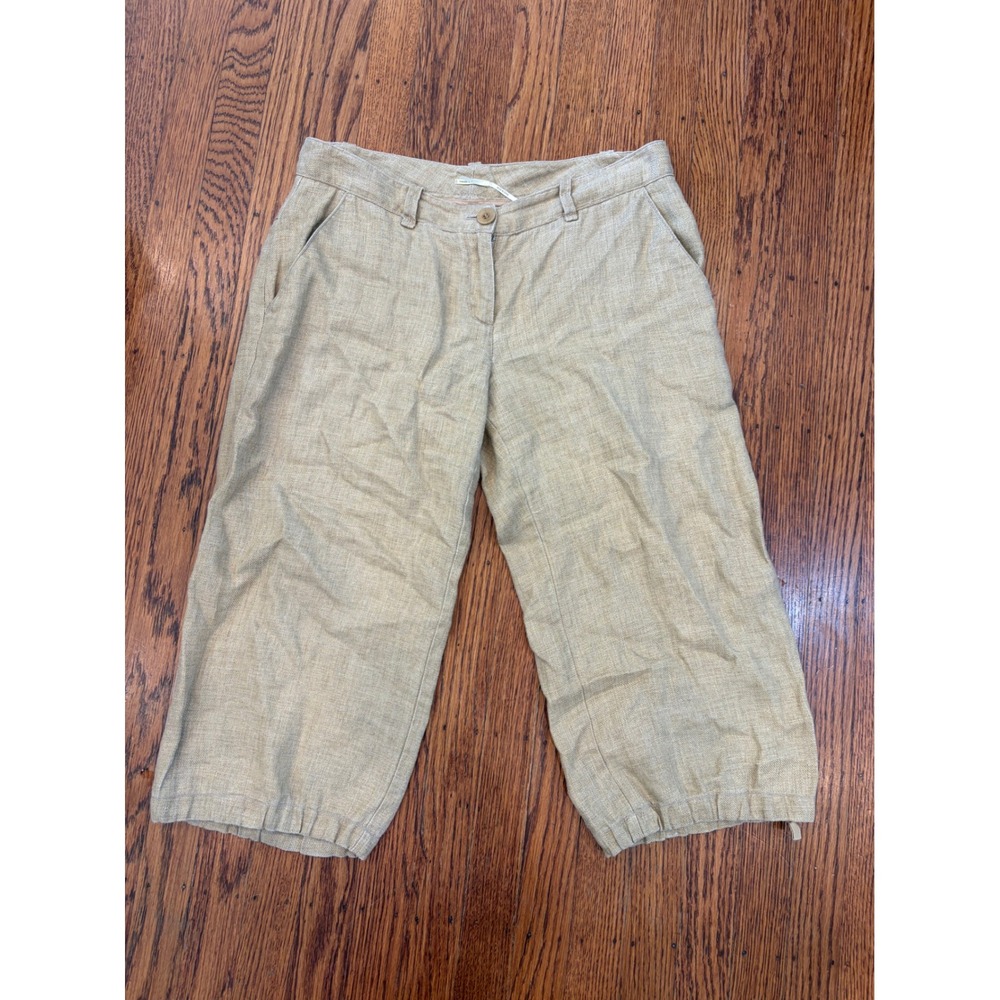 Max Studio 100% Linen Cropped Wide Leg Pants Tan Size 4 Adjustable Hem